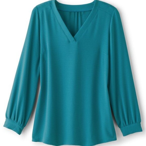 Soft Surroundings Liza Tunic Top Women’s 1X Teal Blue Dragonfly V-Neck Flowy - Picture 1 of 8